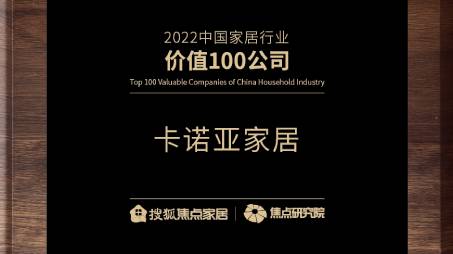 百強之巔|卡諾亞再獲“2022中國家居行業(yè)價值100公司”榮譽